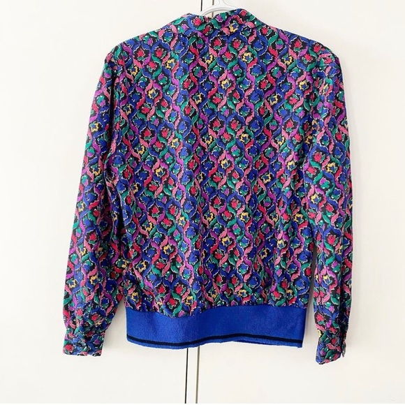 80s Multicoloured abstract floral print poly blouse - Picture 2 of 5